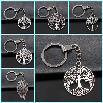 New Fashion Men 30mm Metal Alloy Keychain with Vintage Heart, Flower, Rose, Sunflower & Tree Pendant DIY Keyring Holder Chain Accessory