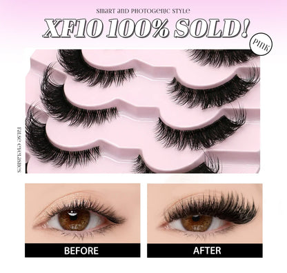 GROINNEYA Cat Eye False Eyelashes – Natural Long Clear Band Winged End Faux Mink Lashes for Eye-Enhancing Makeup