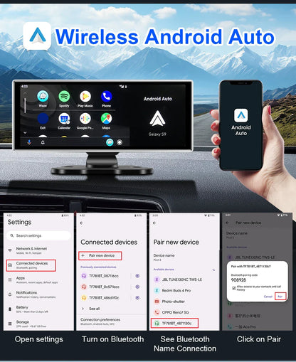10/11.26" 4K Dash Cam — Dual-Lens Car DVR with Wireless CarPlay, Android Auto, GPS, WiFi, FM & AUX Video Recorder