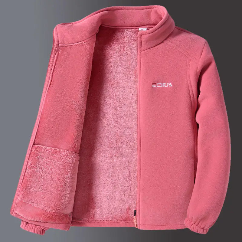 Women’s Lamb Velvet Zip-Up Jacket - Warm Embroidered Stand Collar Casual Sweatshirt