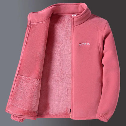 Women’s Lamb Velvet Zip-Up Jacket - Warm Embroidered Stand Collar Casual Sweatshirt