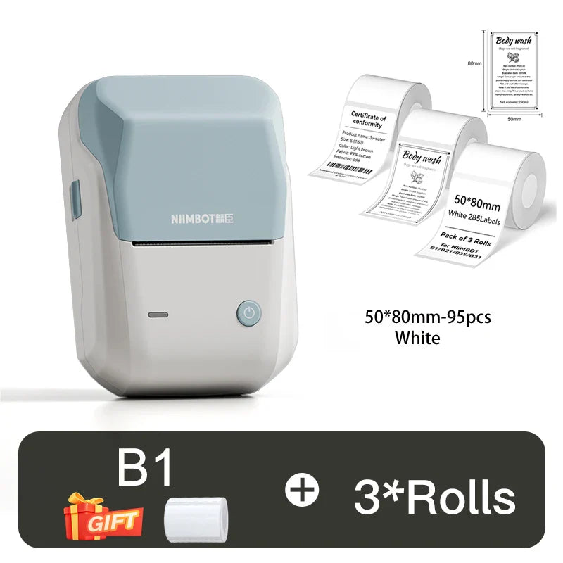 NIIMBOT B1 Portable 2-Inch Thermal Label Printer – Mini Bluetooth Adhesive Sticker Maker for Smartphone & PC