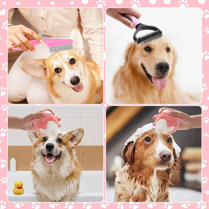 8-Piece Dog Grooming Set: Self-Cleaning Brush, Nail Clippers, Flea Comb, Shampoo Bath Brush, Pet Care Essentials