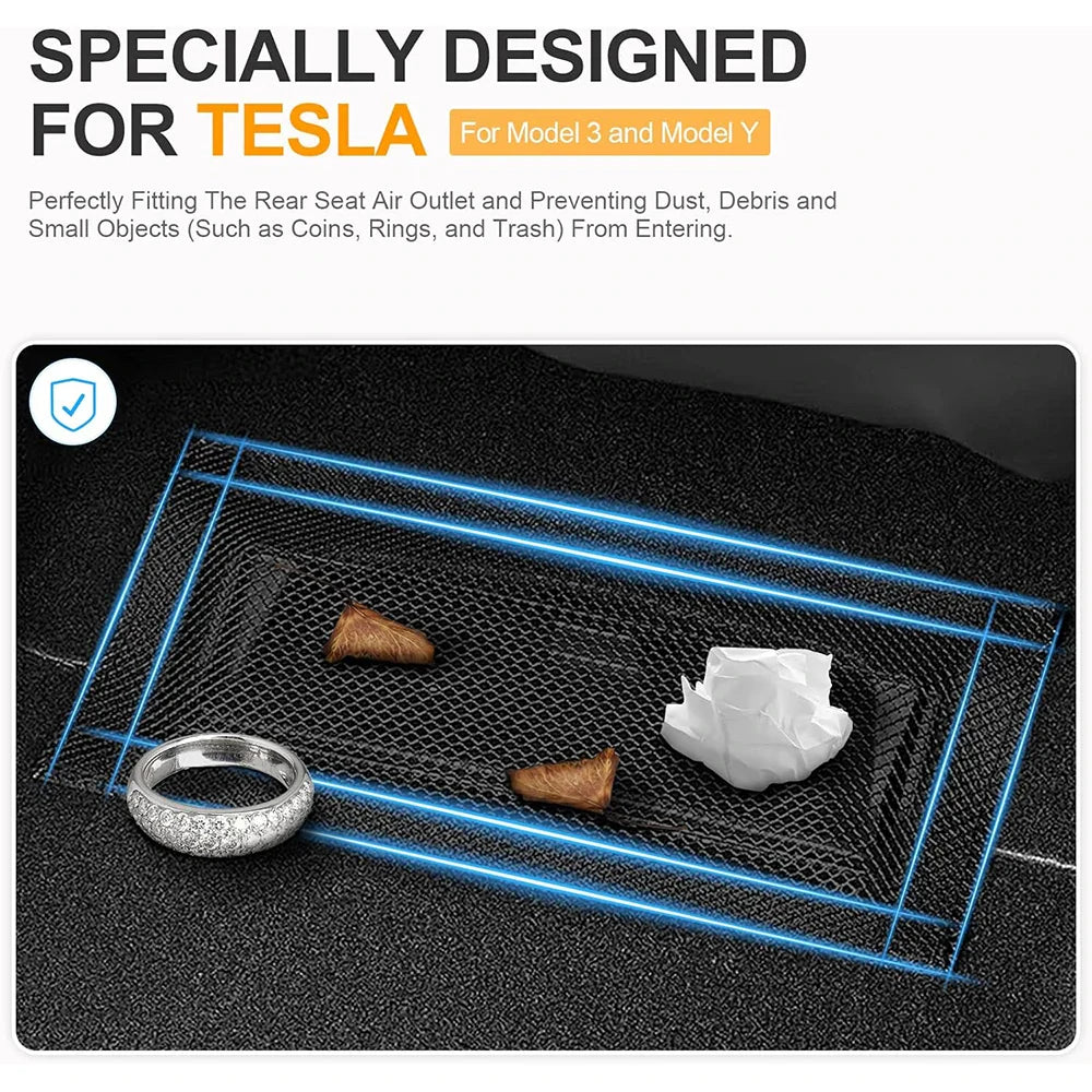 2 Pcs Tesla Model Y and 3 Highland 2024 Air Vent Covers - Under Seat Outlet Protectors with Anti-Blocking Dust Mesh - Interior Accessories