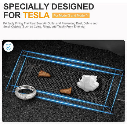 2 Pcs Tesla Model Y and 3 Highland 2024 Air Vent Covers - Under Seat Outlet Protectors with Anti-Blocking Dust Mesh - Interior Accessories