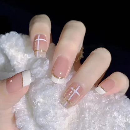 24pcs Goldfish Pattern Almond Press-On Nails – Simple Nude Pink Wearable Detachable False Nail Manicure Set