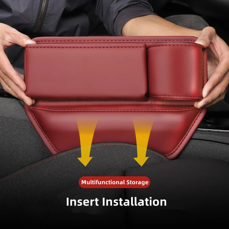 Leather Car Seat Gap Organizer – Multifunction Console Crevice Filler, Side Storage Box with Cup Holder, Car Interior Storage Pocket