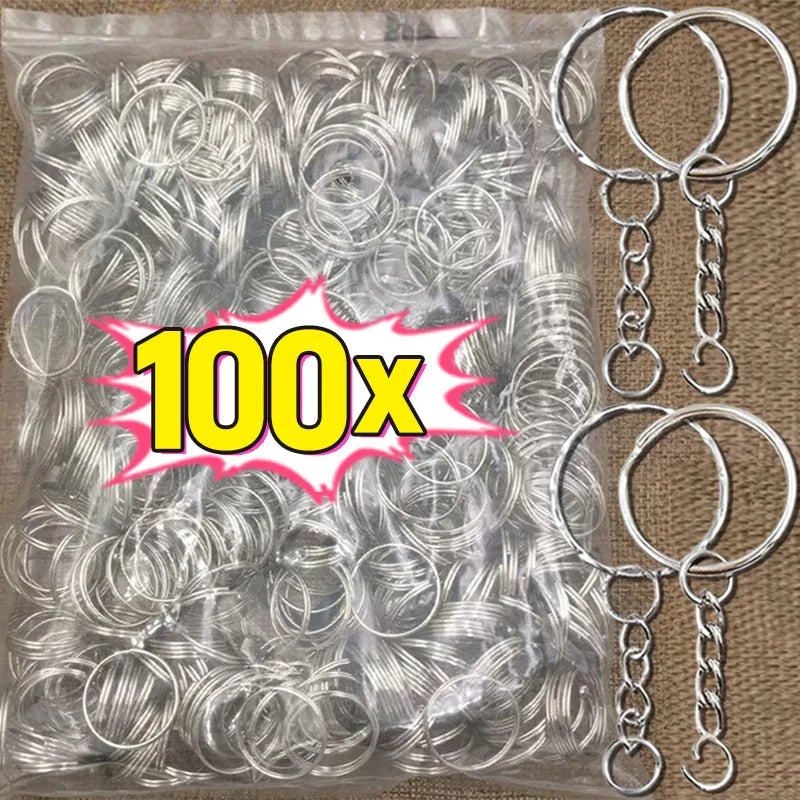 50/100pcs Stainless Steel Keyring Set – Split Rings, Lobster Clasps & Chains for DIY Keychains & Keyfobs