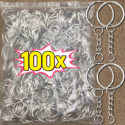 50/100pcs Stainless Steel Keyring Set – Split Rings, Lobster Clasps & Chains for DIY Keychains & Keyfobs