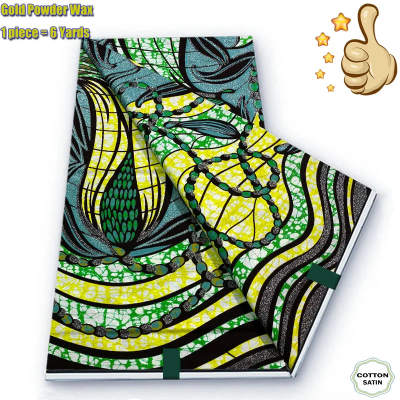 African Golden Wax Fabric - Soft Glitter Gold Print Batik Ankara Pagne
