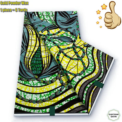 African Golden Wax Fabric - Soft Glitter Gold Print Batik Ankara Pagne