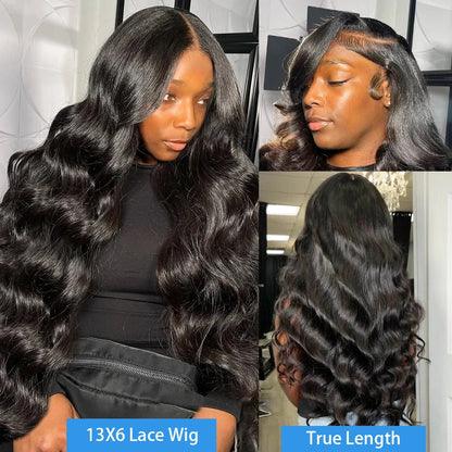 250% Density Body Wave Lace Front Wig – 13x6 Transparent Brazilian Remy Human Hair, 30-32 Inch for Black Women