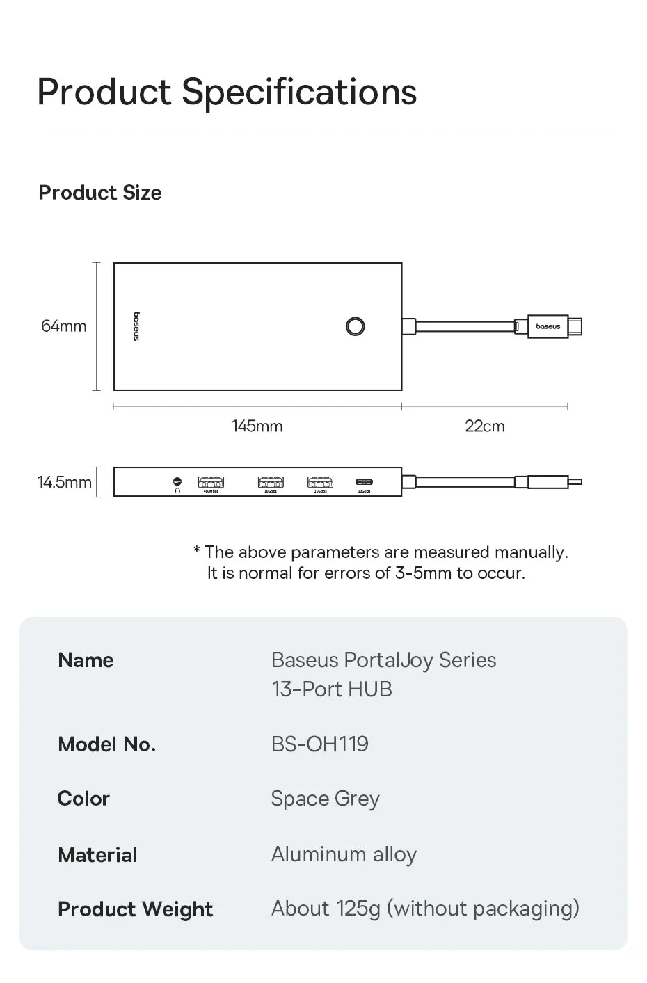 Baseus 13-in-1 USB-C Hub – HDMI, DP 4K 60Hz, RJ45, VGA, PD 100W, USB-A Adapter for MacBook & PC