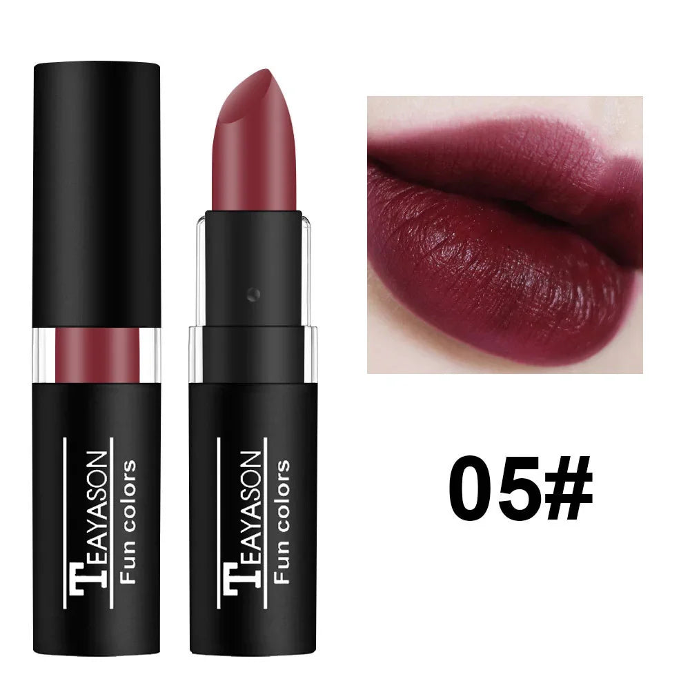 12 Color Waterproof Lipstick – Long-Lasting Matte Lip Gloss in Black, Blue, Purple, Green & Red