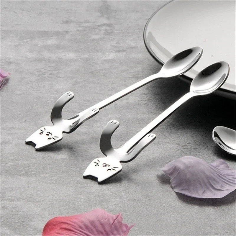 Stainless Steel Cat-Shaped Coffee Spoon – Cute Teaspoon Dessert & Ice Cream Mini Scoop for Kitchen Tableware