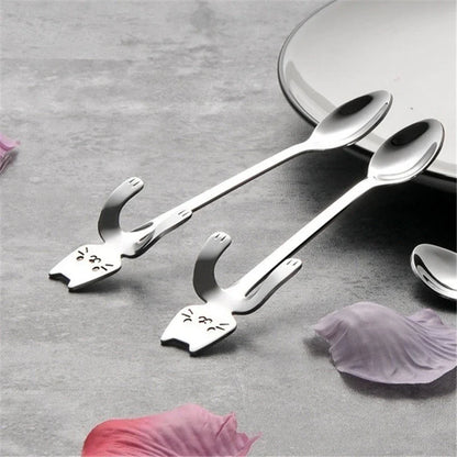 Stainless Steel Cat-Shaped Coffee Spoon – Cute Teaspoon Dessert & Ice Cream Mini Scoop for Kitchen Tableware