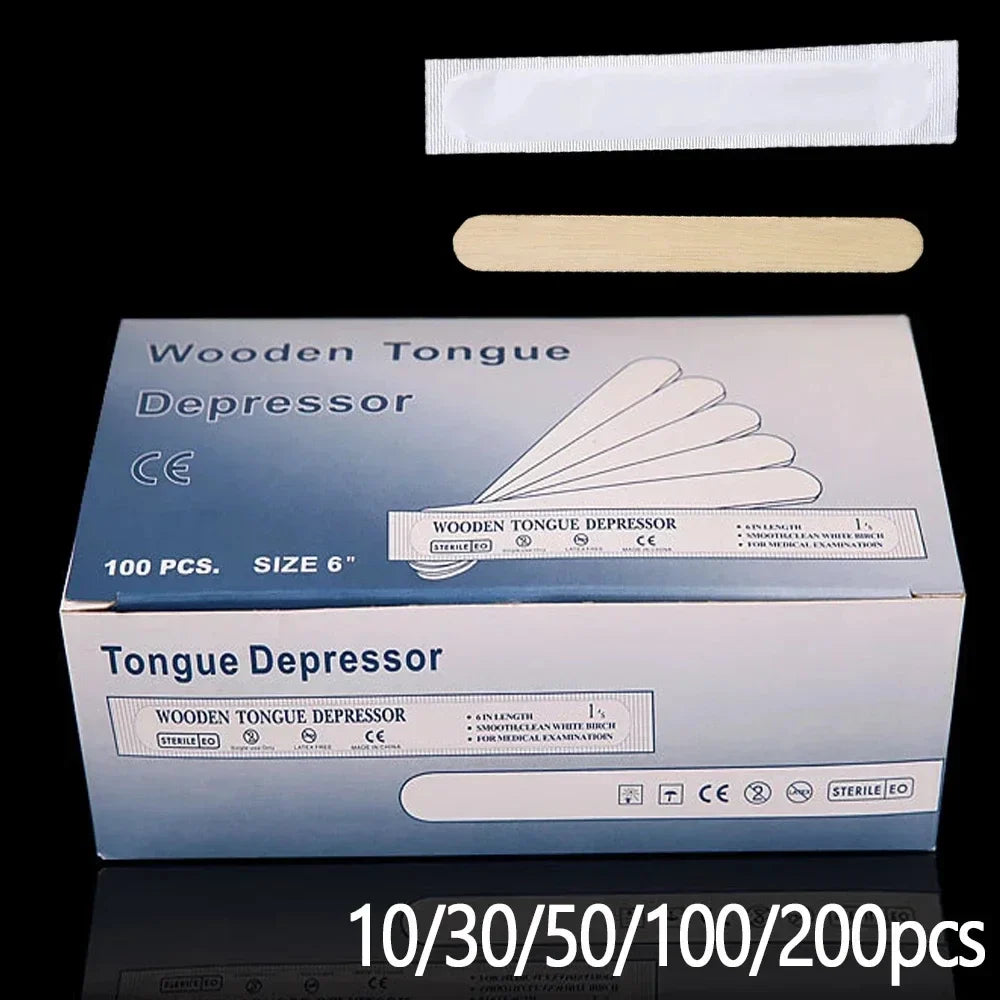 Tattoo & Waxing Wooden Sticks - Disposable Tongue Depressors, Sterilized Beauty Tools, 10/30/50/100/200PCS