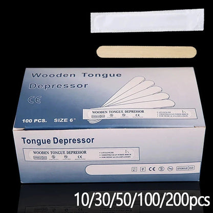 Tattoo & Waxing Wooden Sticks - Disposable Tongue Depressors, Sterilized Beauty Tools, 10/30/50/100/200PCS