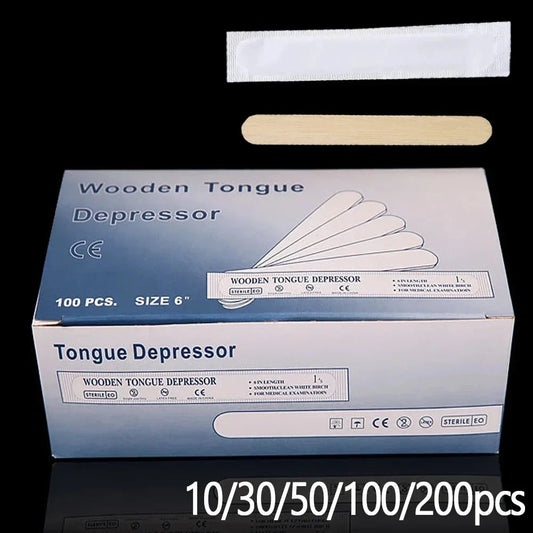 Tattoo & Waxing Wooden Sticks - Disposable Tongue Depressors, Sterilized Beauty Tools, 10/30/50/100/200PCS