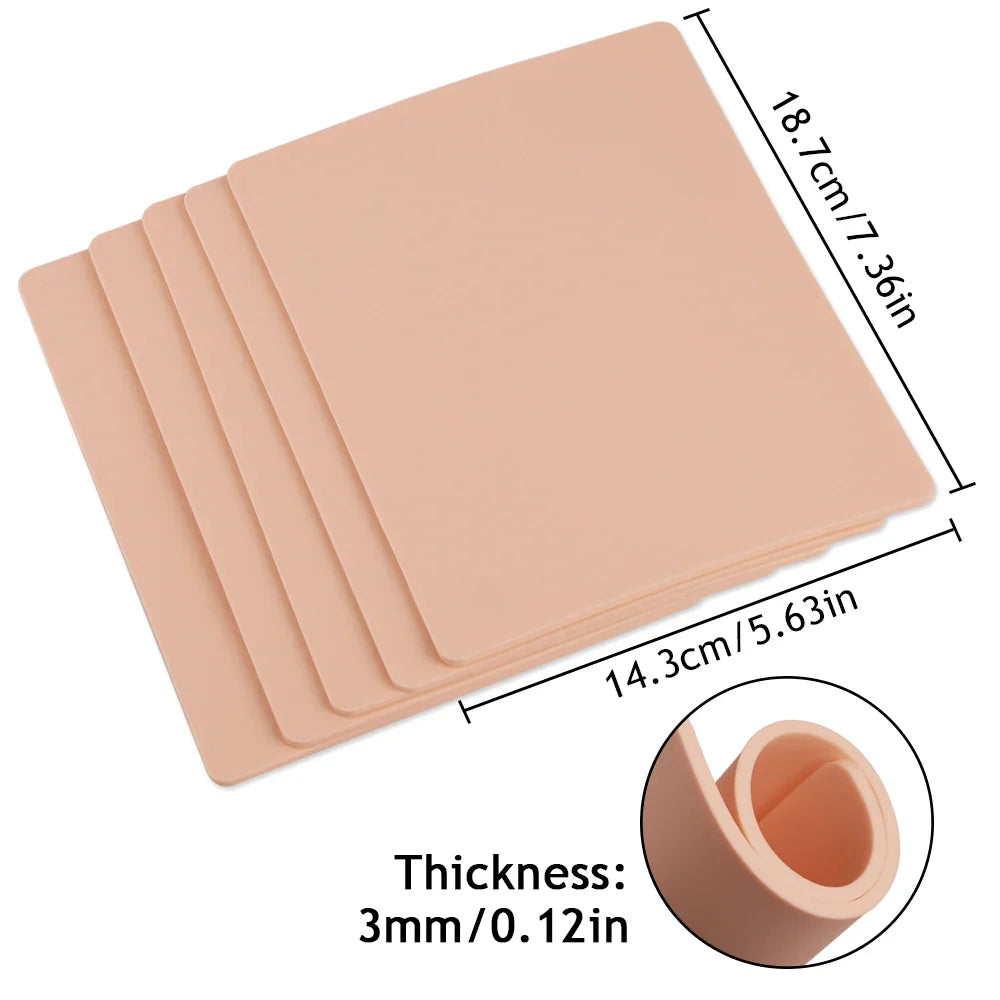 Tattoo Practice Skin 3MM Thick – Double-Sided Silicone Fake Skin for Beginners (1/3/5/8/10/15PCS)