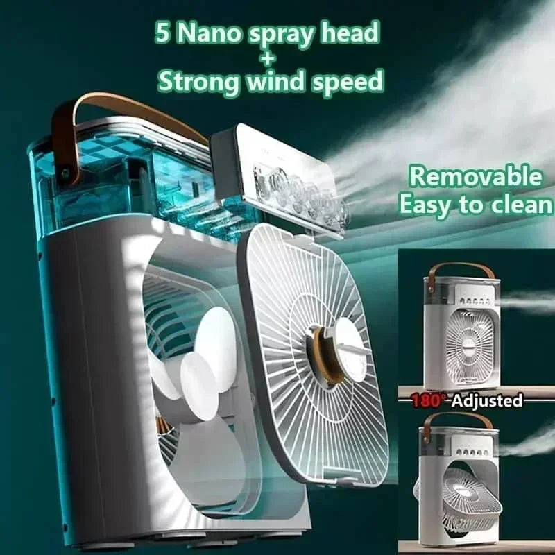3-in-1 Mini Air Cooler Fan - Portable Humidifier with LED Night Light for Home, Office & Bedroom Cooling