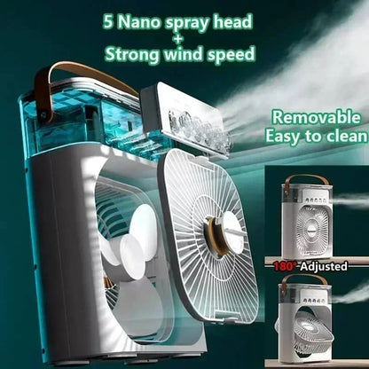 3-in-1 Mini Air Cooler Fan - Portable Humidifier with LED Night Light for Home, Office & Bedroom Cooling