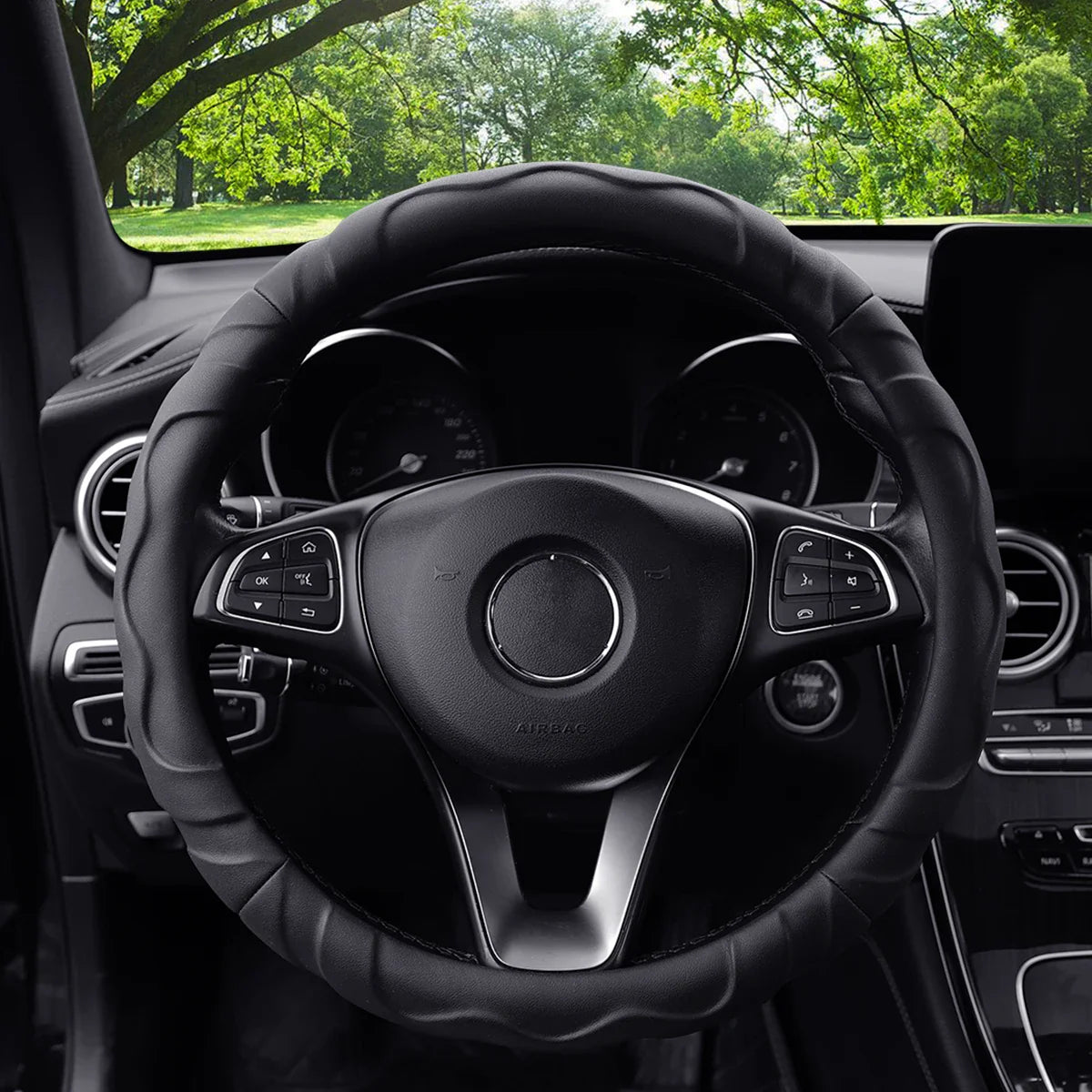 Artificial Lambskin 3D Sports Car Steering Wheel Cover — Fits 14.5-15 Inch (37-38CM) Wheels