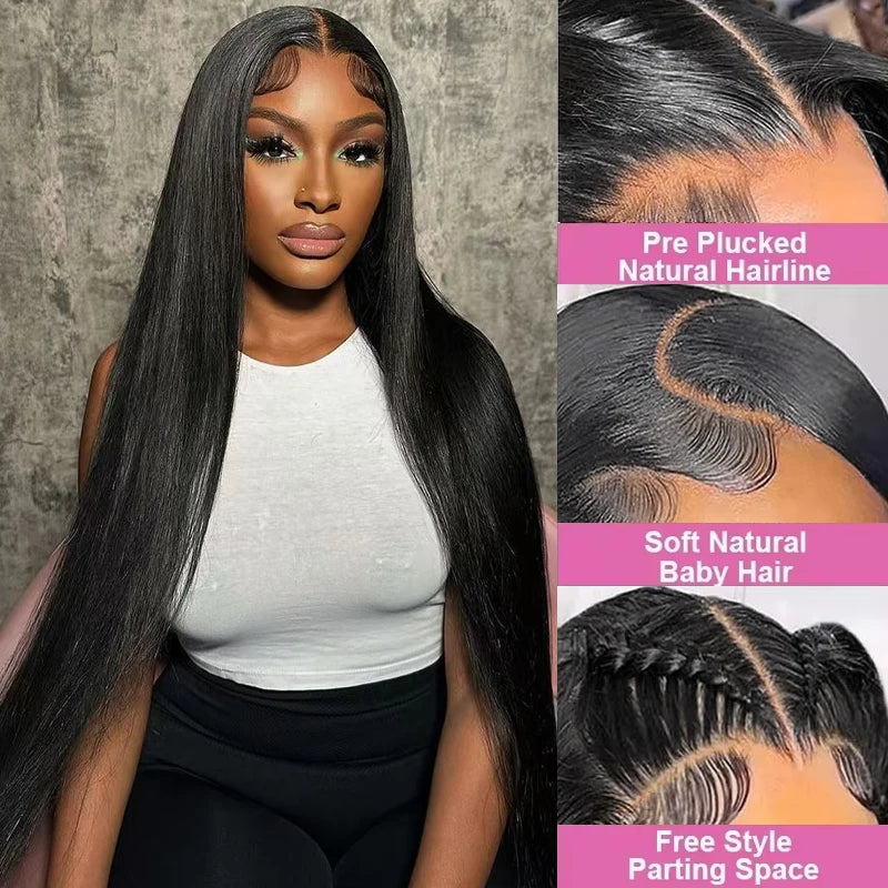 Straight Lace Front Wig – Brazilian Virgin Human Hair with Transparent Lace Frontal for Women