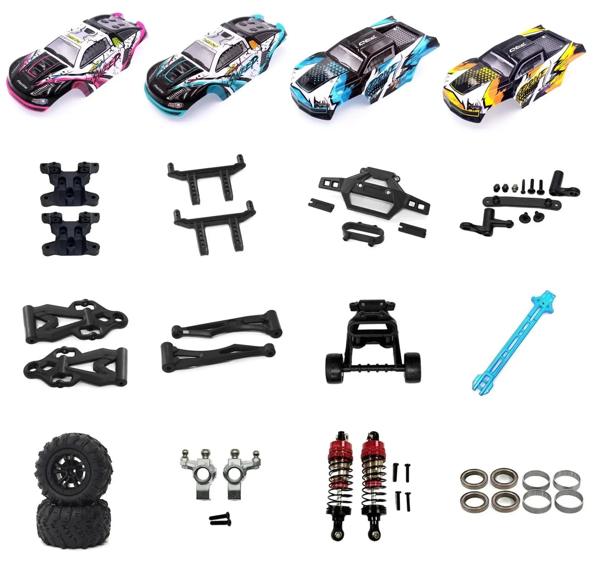SCY 1/16 RC Car PRO Upgrade Parts – Oil Shock Absorber, Tire Bumper & Swing Arm Spare Accessories (16101/16102/16103)