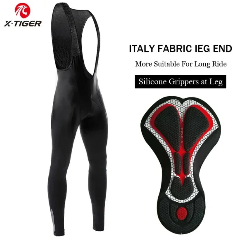 X-TIGER Thermal Winter Cycling Bib Pants for Men with 5D Gel Padding & Back Pocket – Fleece Sports MTB & Road Bike Warm Bibs