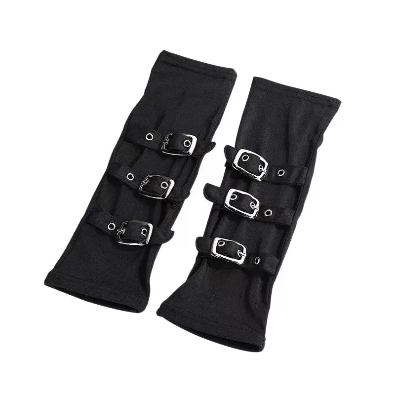 Punk Style Rivet Gloves – Cool Metal Buckle Fingerless Sleeves for Women, Sun Protection Gothic Fashion Arm Gloves & Streetwear Accessories