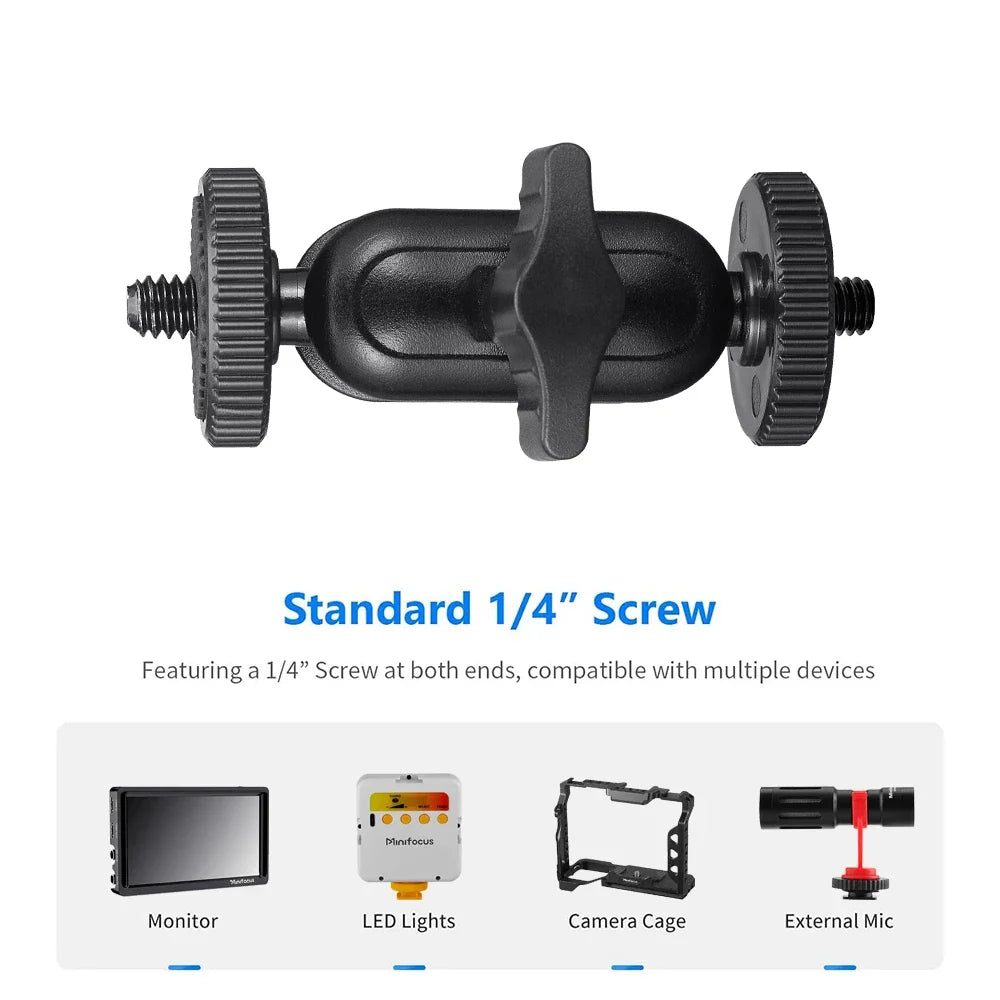 Double Ball Heads Magic Arm with 15mm Ball, 360° Rotation, 1/4'' Screw Extend Mount for GoPro, DSLR, Camera, Monitor, Video Light, Mic, Tripod