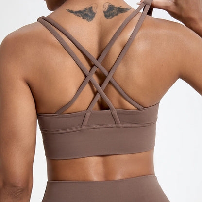 Push-Up Sports Bra for Women – Cross Back Yoga Crop Top, Shockproof Gym Fitness Bra for Running & Workout