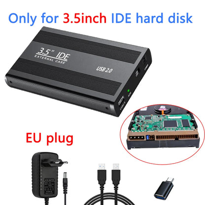 2.5"/3.5" IDE HDD External Enclosure — USB 2.0 Hard Drive Box for Desktop, PC, Laptop & Phone