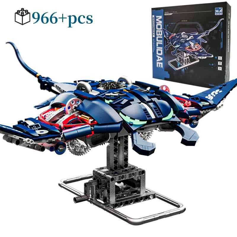 Mechanical Sea Animal Building Blocks Toy – Whale Shark, Octopus, Piranha & Manta Ray with Motor and Lights for Kids