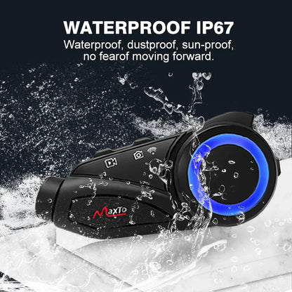 MAXTO M3 Motorcycle Helmet Bluetooth Headset — 1080P WiFi Video Recorder, Waterproof Intercom for 6 Riders, 1000m Range