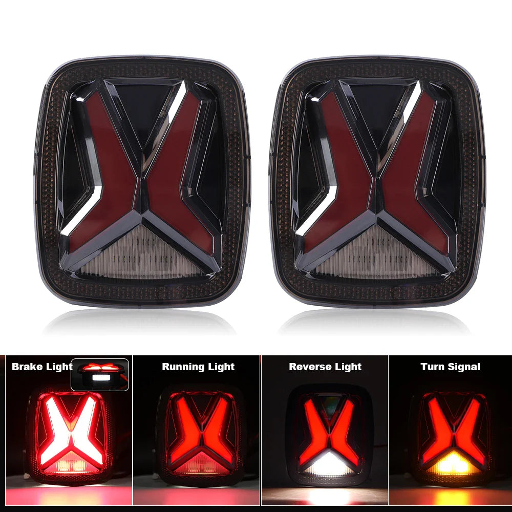 LED Rear Tail Lights for Jeep Wrangler CJ TJ YJ 1998–2006 – X-Shape Smoked Brake & DRL Lamps 12V Universal Fit