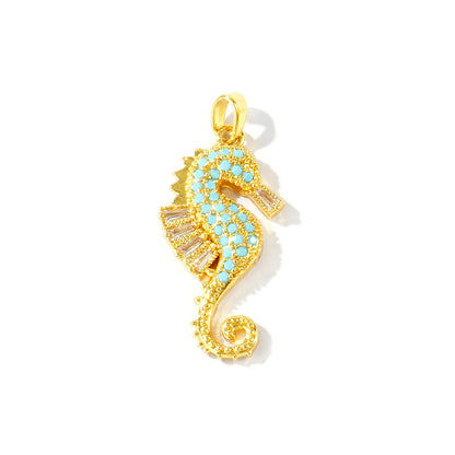 Blue Cubic Zirconia Ocean Charm Pendant Set – 18K Gold Plated Starfish, Mermaid & Conch DIY Necklace Jewelry