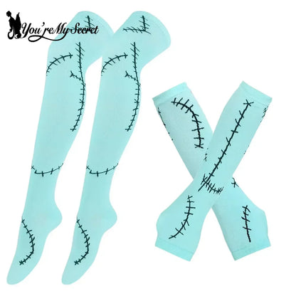 Sally Halloween Cosplay Dress Set - Long Sleeve Party Costume with Wig & Socks