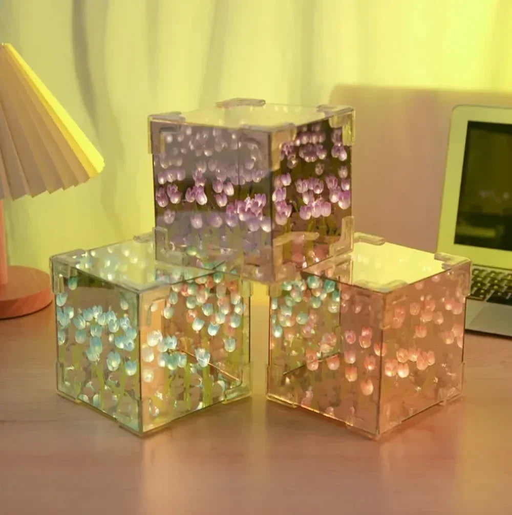 DIY Tulip Flower Sea Cube Night Lamp – 3D Creative Material Kit for Couples