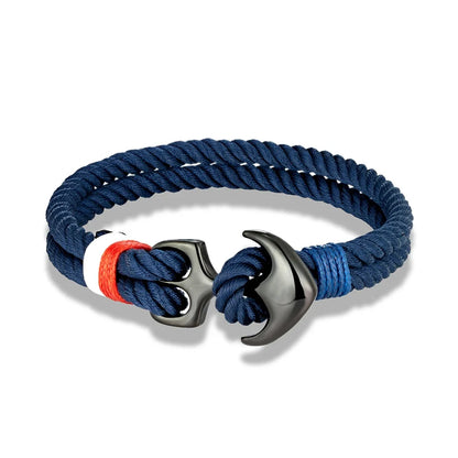 MKENDN Anchor Bracelet – Double Strand Nautical Waterproof Rope with Black Stainless Steel Sport Buckle for Men & Women