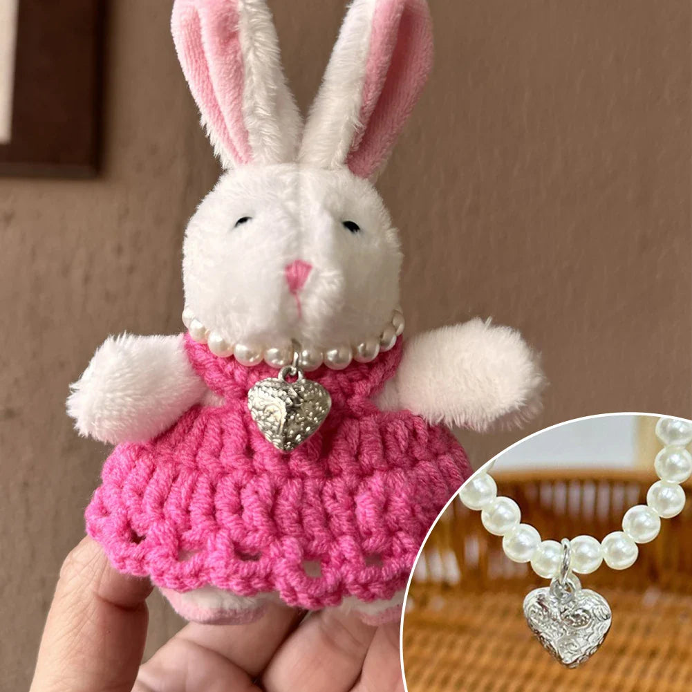 17cm Labubu Macaron Sitting Party Ornament — DIY Cute Plush Pendant with Pearl Necklace & Alloy Chain Accessory