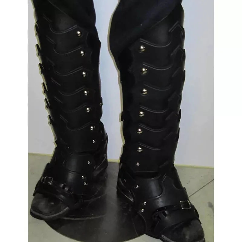 Medieval LARP PU Leather Leg Armor – Gothic Greaves & Gaiters, Viking Knight Cosplay Boot Covers for Men