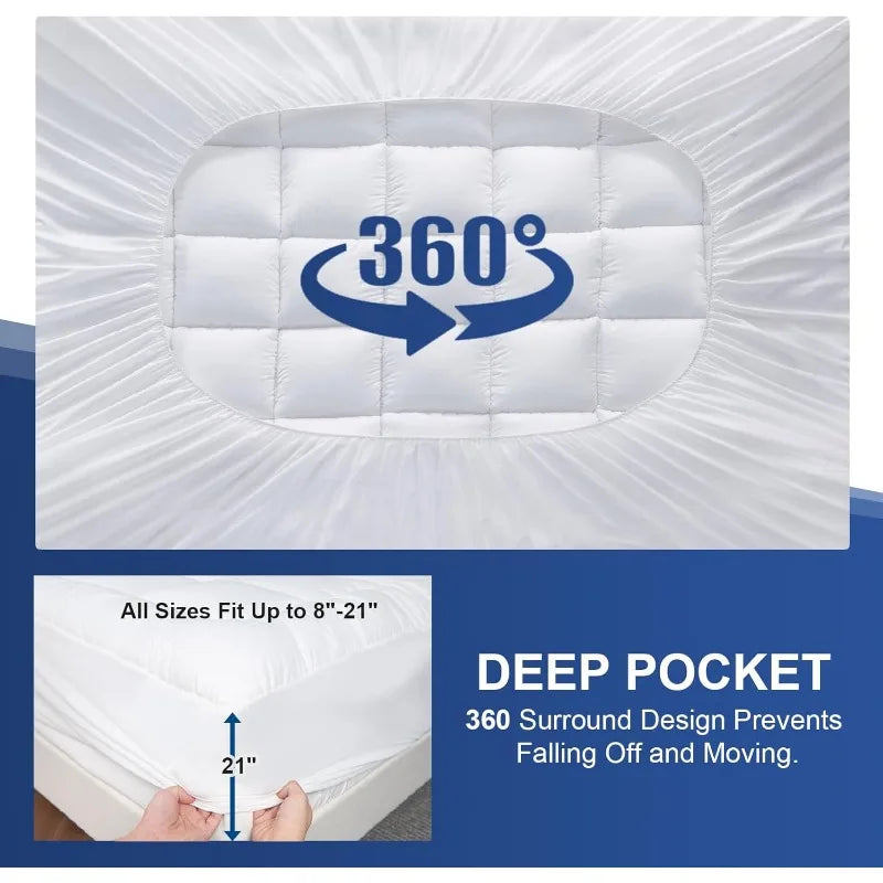 Twin XL Mattress Topper for Back Pain - Extra Thick Pillow Top Mattress Pad with 8-21 Inch Deep Pocket