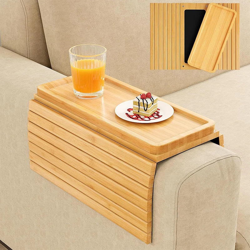Bamboo Couch Cup Holder – Anti-Slip Foldable Sofa Armrest Tray for Cups, Snacks & Remote Control   1/2