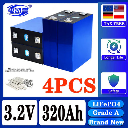 320Ah LiFePO4 3.2V Rechargeable Battery — 8000 Cycles for DIY 12V/24V/48V Caravan, Marine & Solar Energy Systems