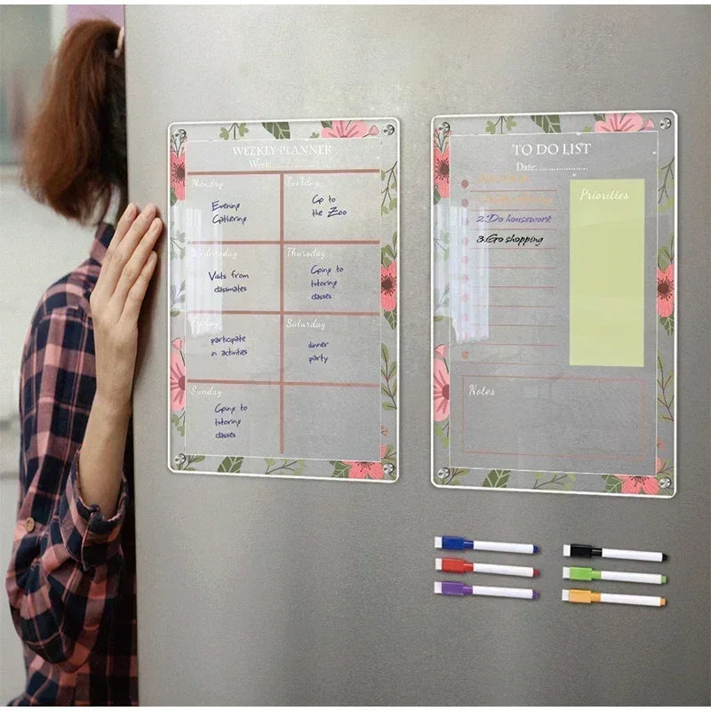 Magnetic Fridge Calendar & Weekly Planner – Reusable Transparent Dry Erase Board for Schedule, Menu & Notes
