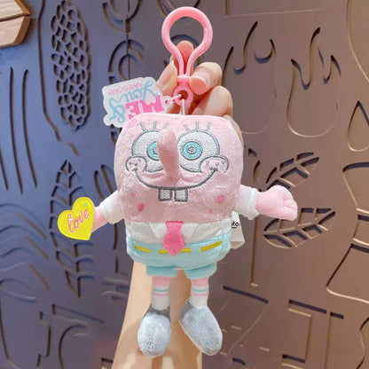 Potdemiel Anime Pink SpongeBob & Patrick Star Kawaii Plush Keychain — Cosplay Stuffed Keyring Gift for Kids