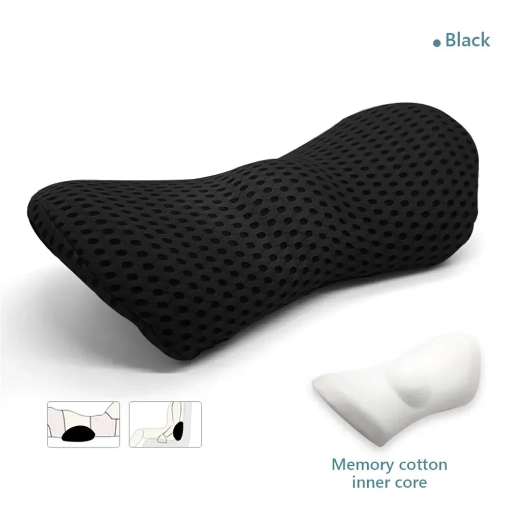 Breathable Memory Foam Lumbar Pillow — Car & Bed Cushion for Waist Support and Sleeping Comfort