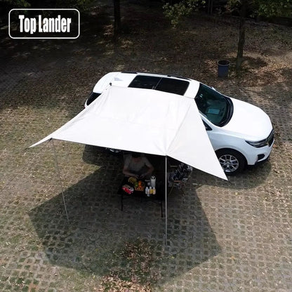 Manta Ray Car Side Awning – Black Coating Waterproof Tarp with Suction Cup Anchor for SUV Camping & Shade